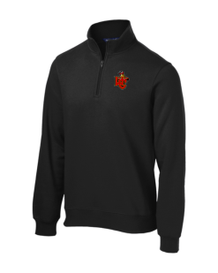 Black Sport-Tek quarter-zip sweatshirt with the Worthington Christian logo embroidered on the left chest