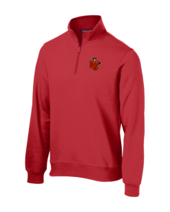 True Red Sport-Tek quarter-zip sweatshirt with the Worthington Christian logo embroidered on the left chest