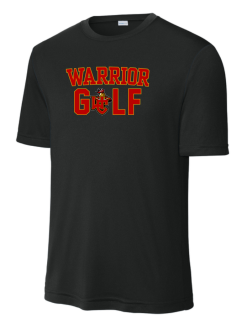 Black Sport-Tek PosiCharge Competitor performance tee with the two-color Worthington Christian Warrior Golf logo across the chest
