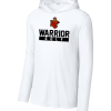 White Sport-Tek performance long sleeve hooded tee with the Worthington Christian Warrior Golf logo across the chest