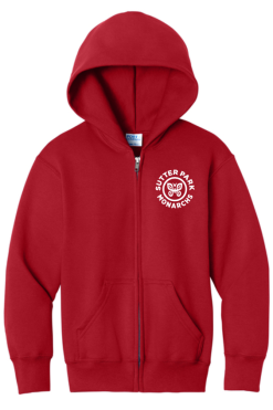 pc78yzh red youth fleece full zip hooded sweatshirt