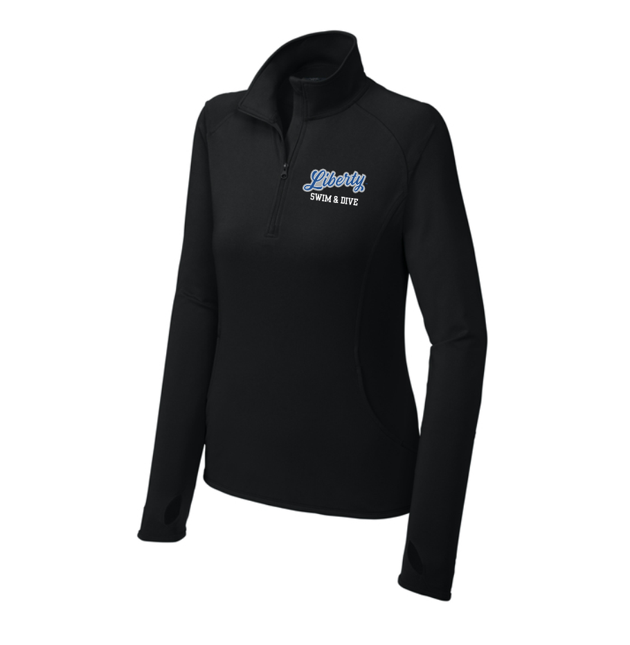LST850 Black Women's Sport-Wick Stretch 1/4 Zip with Embroidered Olentangy Liberty Swim & Dive Logo