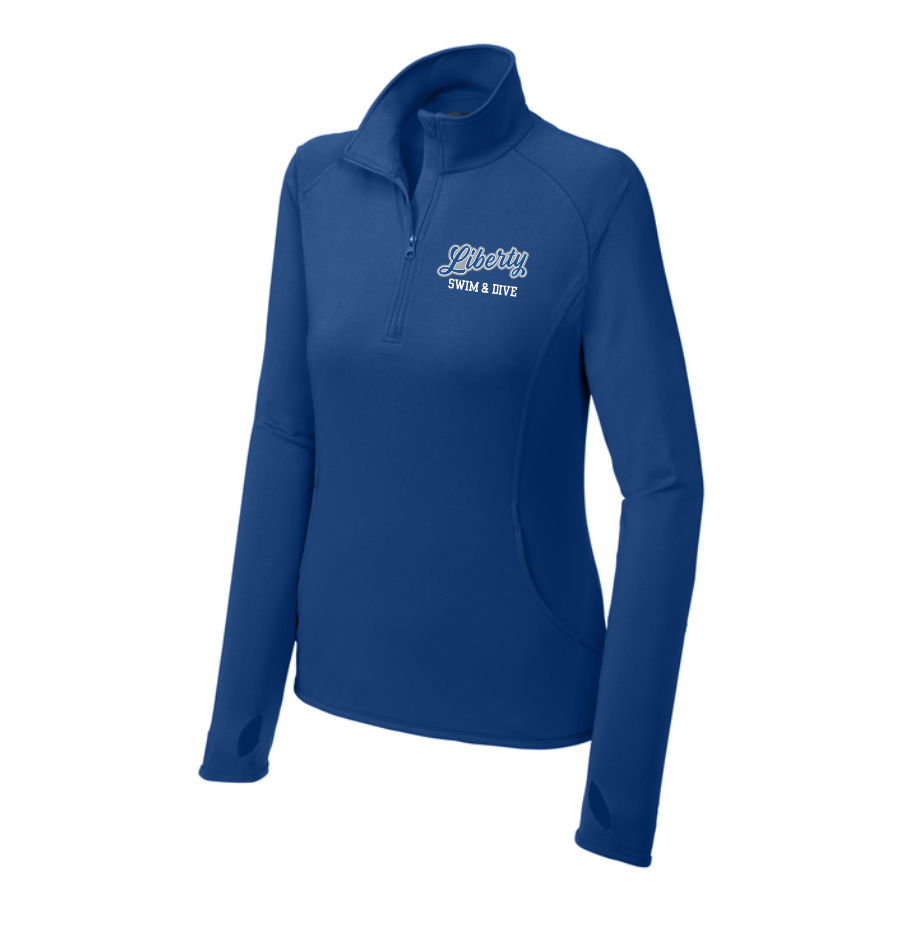 LST850 True Royal Women's Sport-Wick Stretch 1/4 Zip with Embroidered Olentangy Liberty Swim & Dive Logo