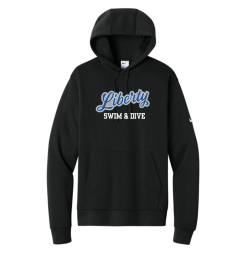 NKDR1499 Black Nike Club Fleece Sleeve Swoosh Pullover Hoodie with Olentangy Liberty Swim & Dive Logo