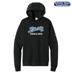 NKDR1499 Black Nike Club Fleece Sleeve Swoosh Pullover Hoodie with Olentangy Liberty Swim & Dive Logo — Athlete Team Sweatshirt