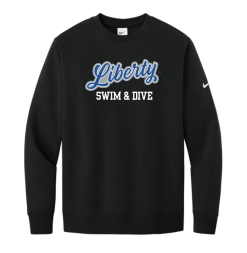 NKFD9863 Black Nike Club Fleece Sleeve Swoosh Crew with Olentangy Liberty Swim & Dive Logo