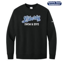 NKFD9863 Black Nike Club Fleece Sleeve Swoosh Crew with Olentangy Liberty Swim & Dive Logo — Athlete Team Sweatshirt